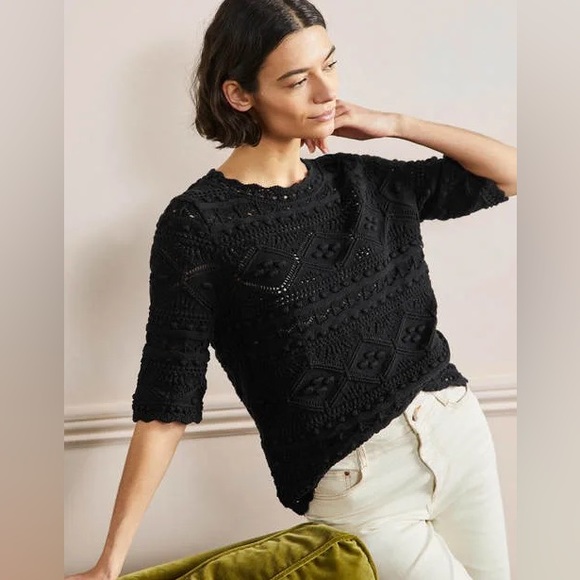 NWT Boden Claudia Textured Knitted Top Size US 4 short sleeve black sweater - Picture 2 of 10